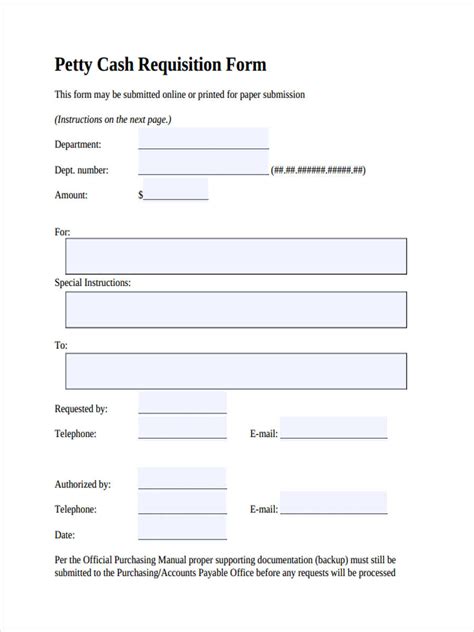Printable Cash Request Form